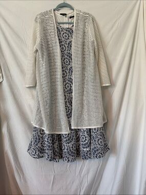 Tommy Hilfiger Blue and White Lace-Pattern Dress with White Element Topper